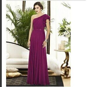 Dessy Collection One-Shoulder Maxi Dress in Plum